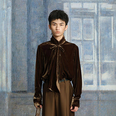 TUIMU Velvet Bow-Tie Blouse