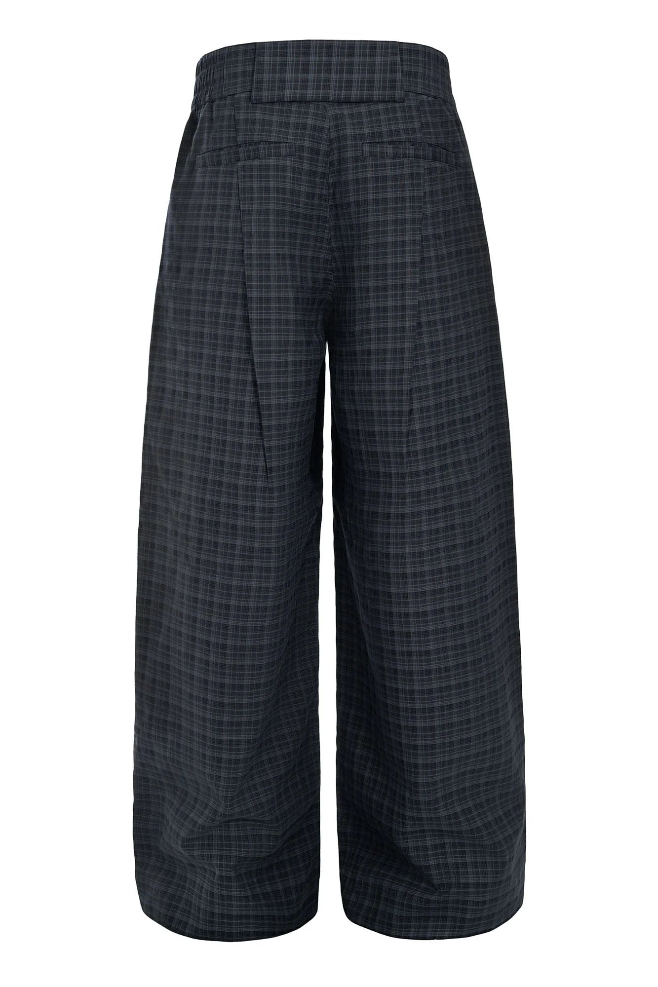 ESAIAS Retro Plaid Pleated Wide-Leg Pants
