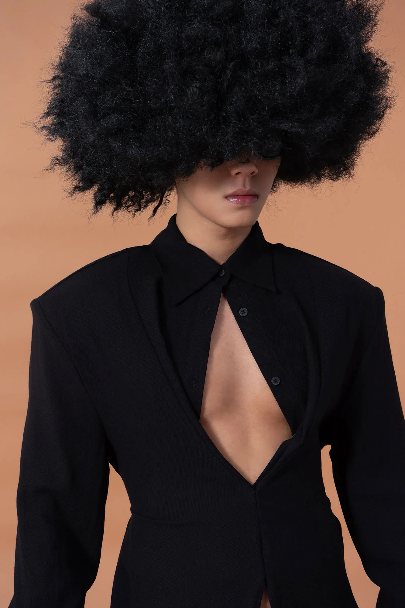 CLP Padded-Shoulder Tie-Waist Shirt