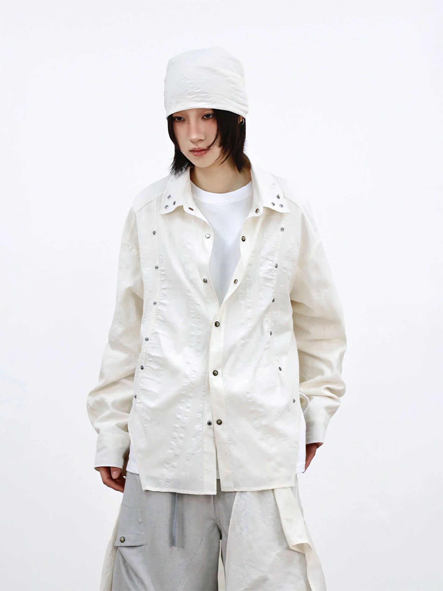 RELABEL Studded Detachable Scarf Shirt White