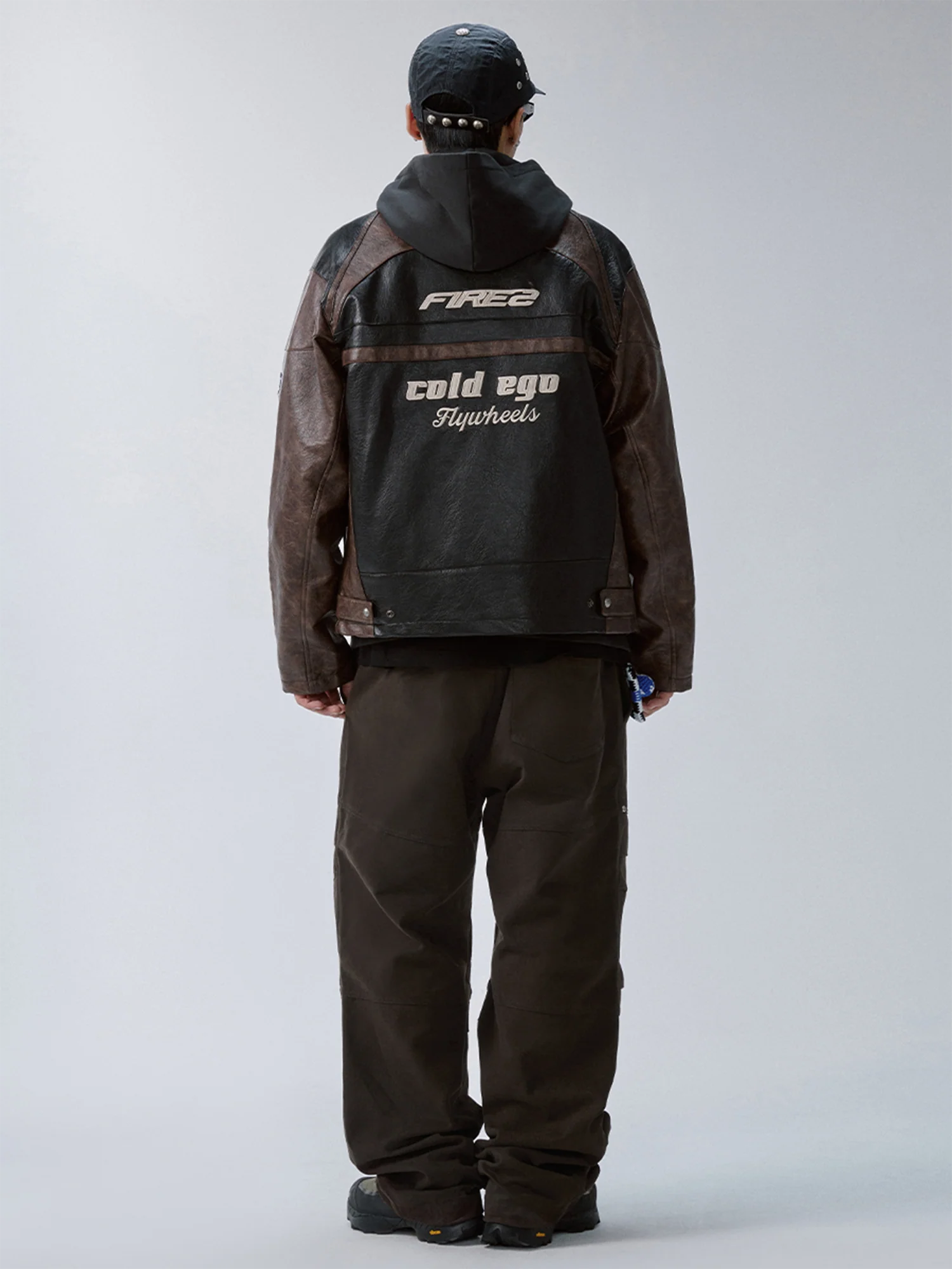 F2CE Retro Embroidered Patch PU Moto Jacket