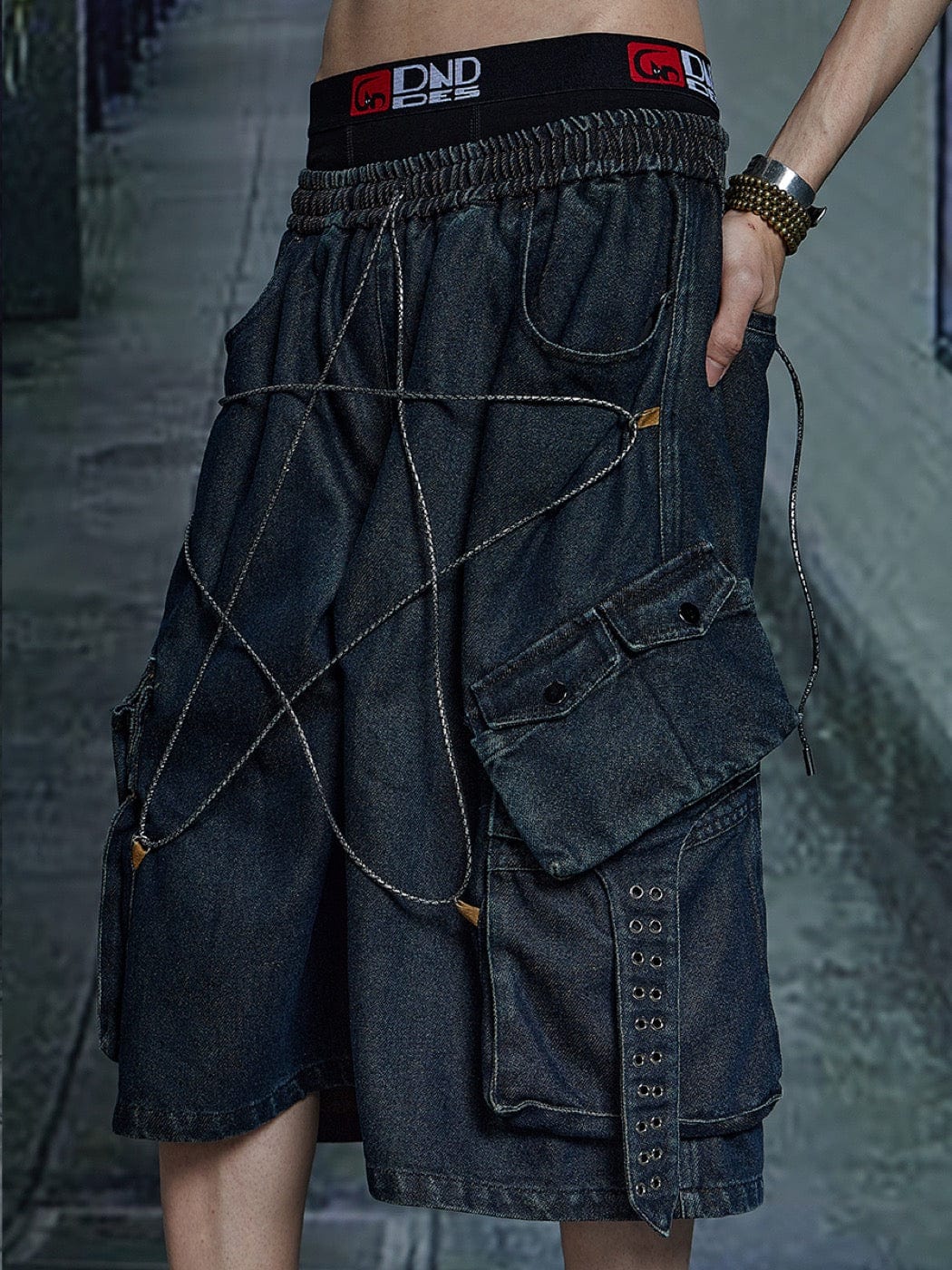DND4DES Star Drawstring Deconstructed Denim Shorts