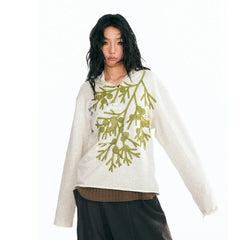 1997 POSTOFFICE Sesame Leaf Embroidered V-Neck Hoodie