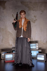 NOTHINGNESS WORLD Faux Fur Lapel Corduroy Blazer Jacket