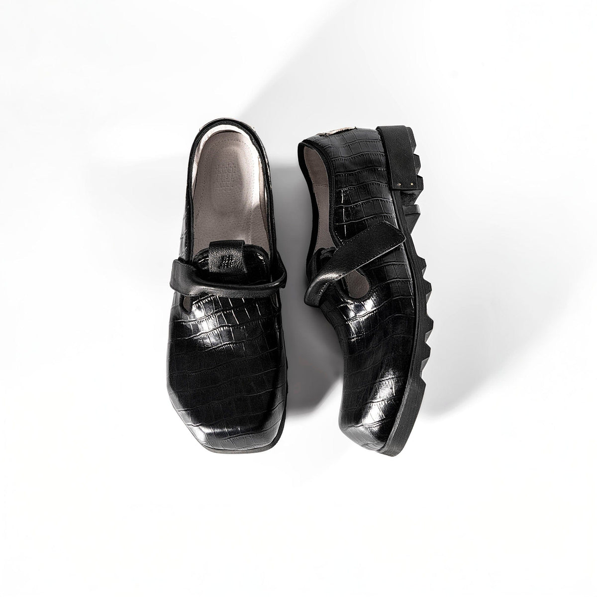 REWRITE Croc-Embossed Strap Loafers