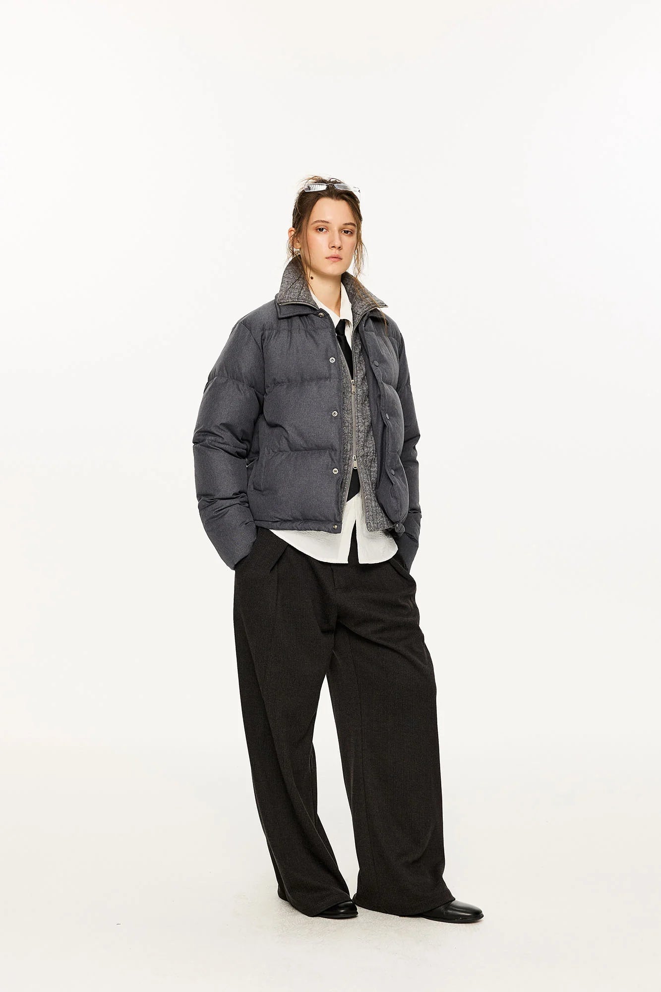 KREATE Faux Layered Cable Knit Puffer Jacket