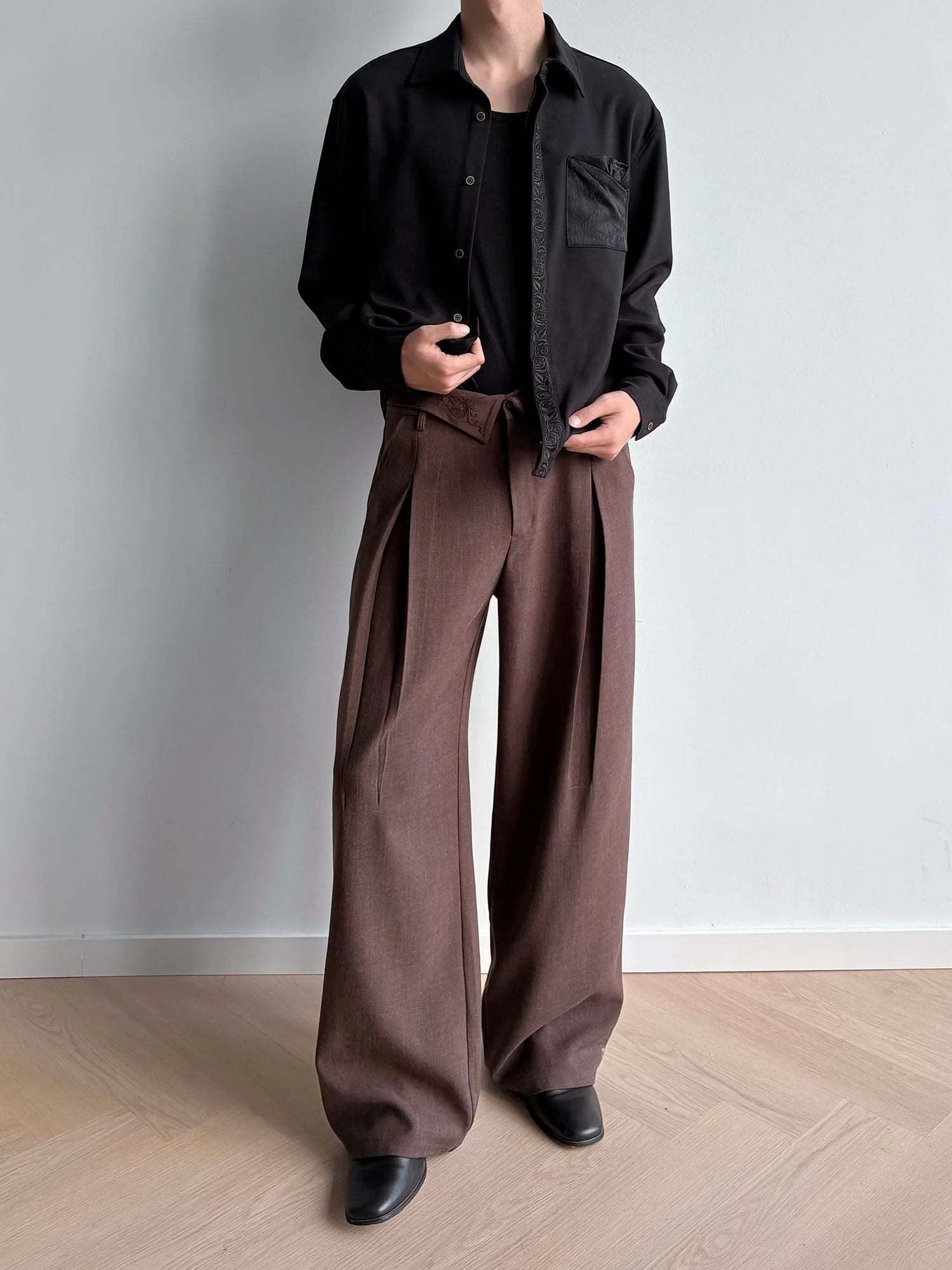 KREATE Floral Jacquard Trim Pocket Shirt