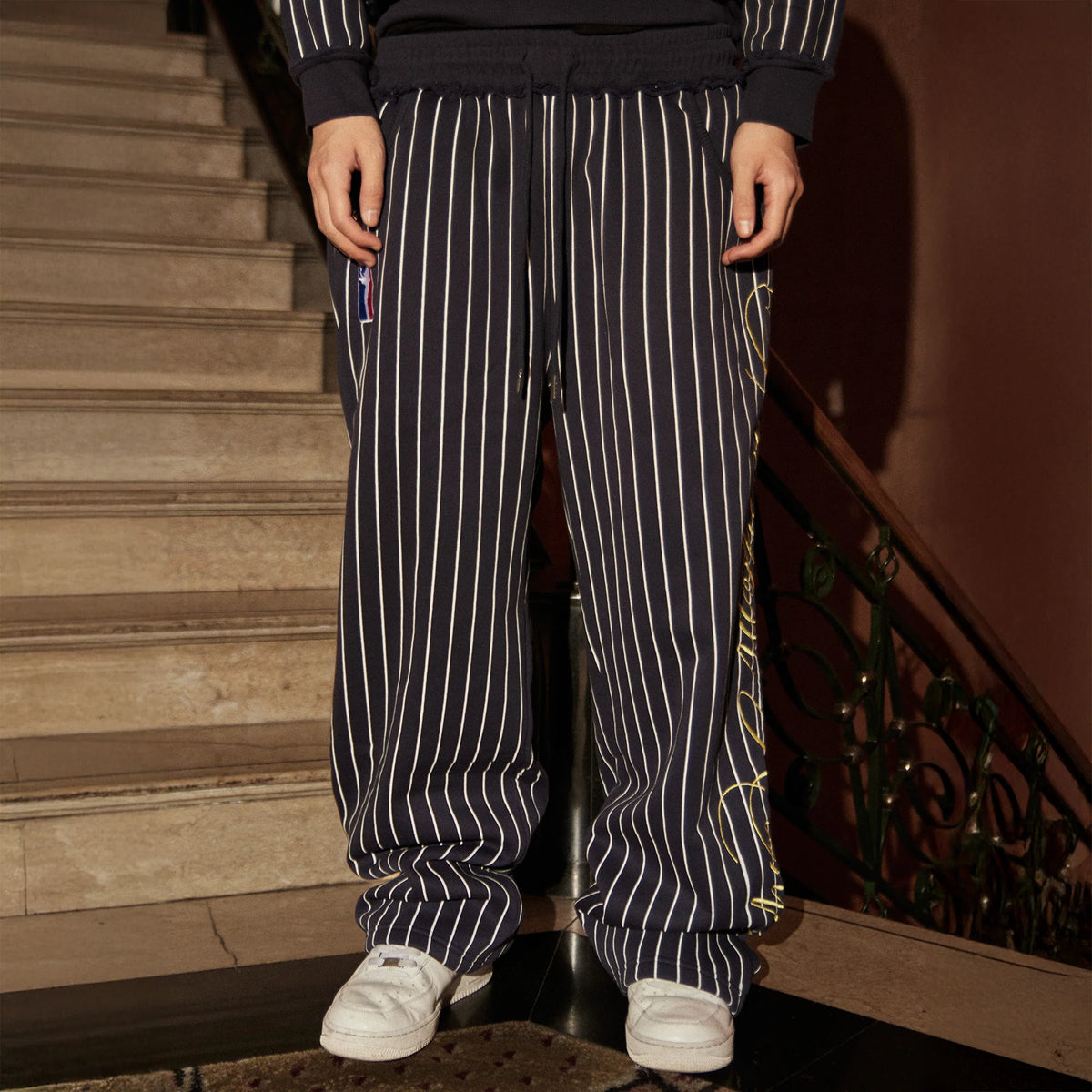 PHANTOMHUNTER Stripe Embroidered Studded Pants