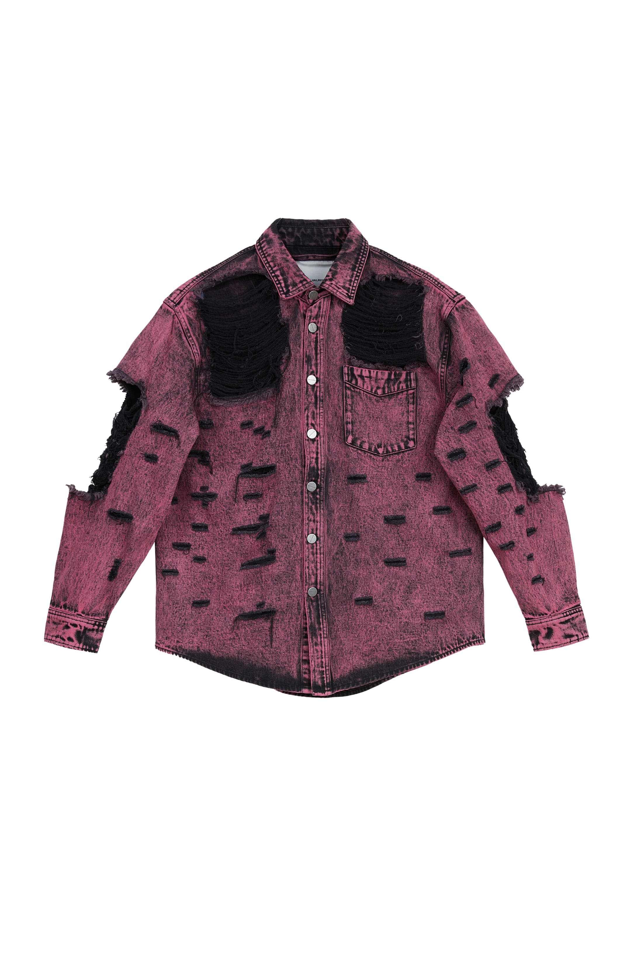 VANN VALRENCE Distressed Frayed Denim Shirt Jacket
