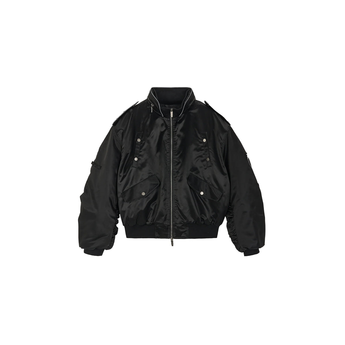 SAVAGEGROWTHWORLD Embroidered Ruched-Sleeve Reflective-Stripe Bomber