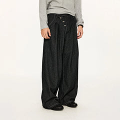 KREATE Asymmetric Button-Up Pleated Jeans