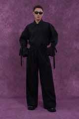 CLP Pleated Waist Structured Wide-Leg Pants
