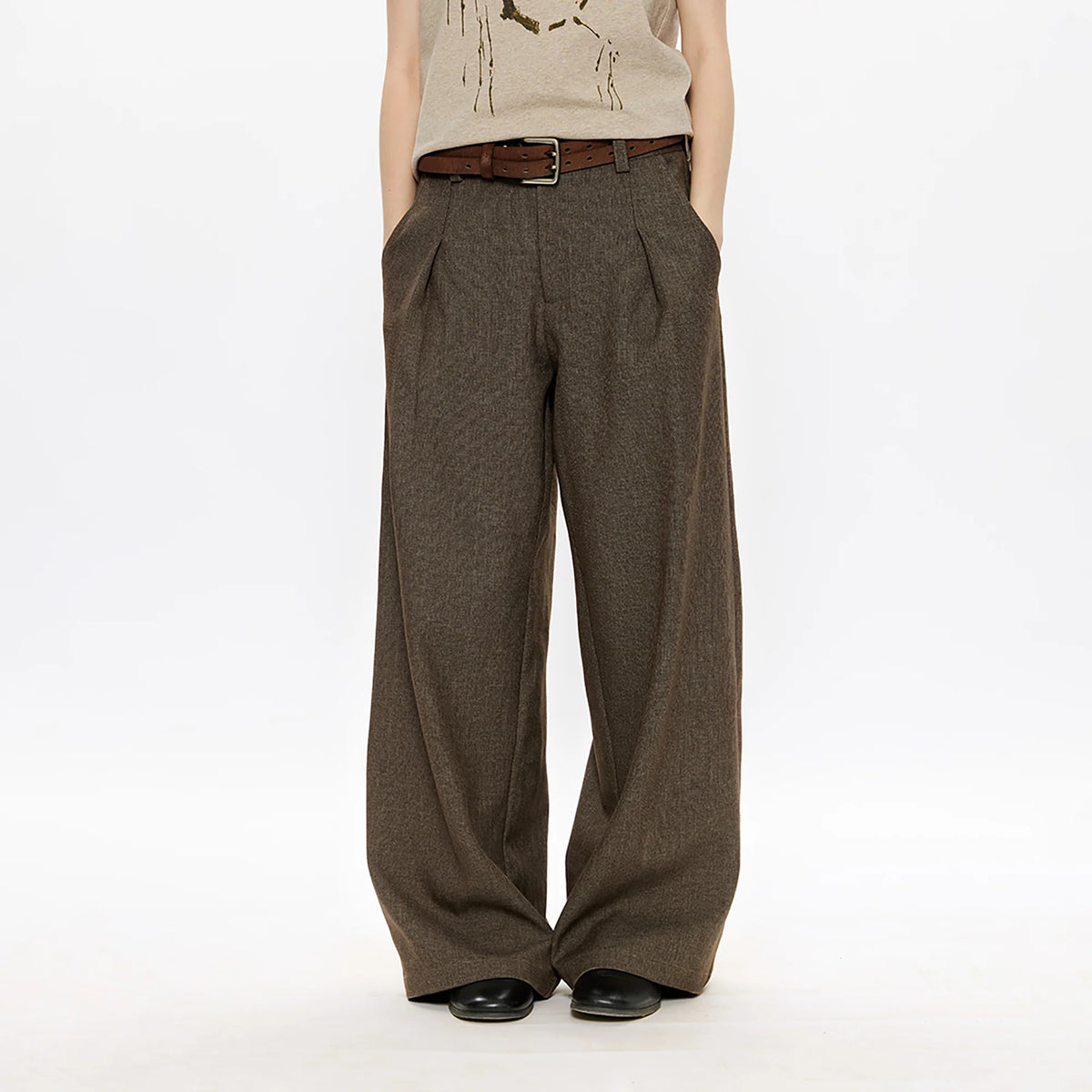 KREATE Classic Shadow Check Pleated Wide Trousers