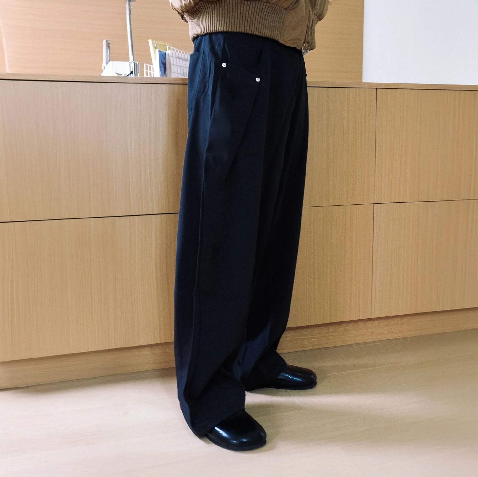 WIID Slanted Pleat Wide-Leg Trousers