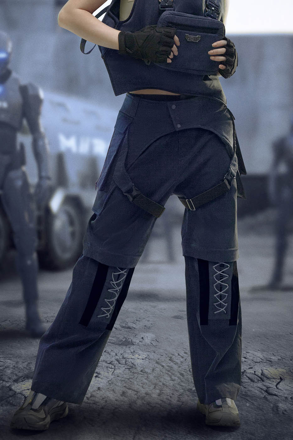 XIPHEVIL Detachable Lace-Up Multi-Pocket Bondage Pants