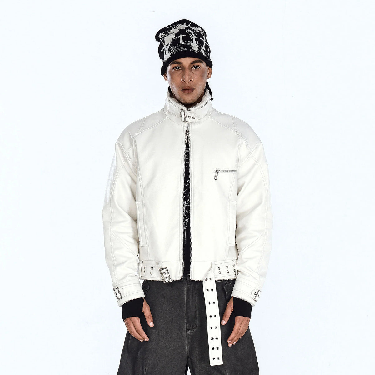 FLYERRER Panel Faux-Fur Lining Biker Jacket