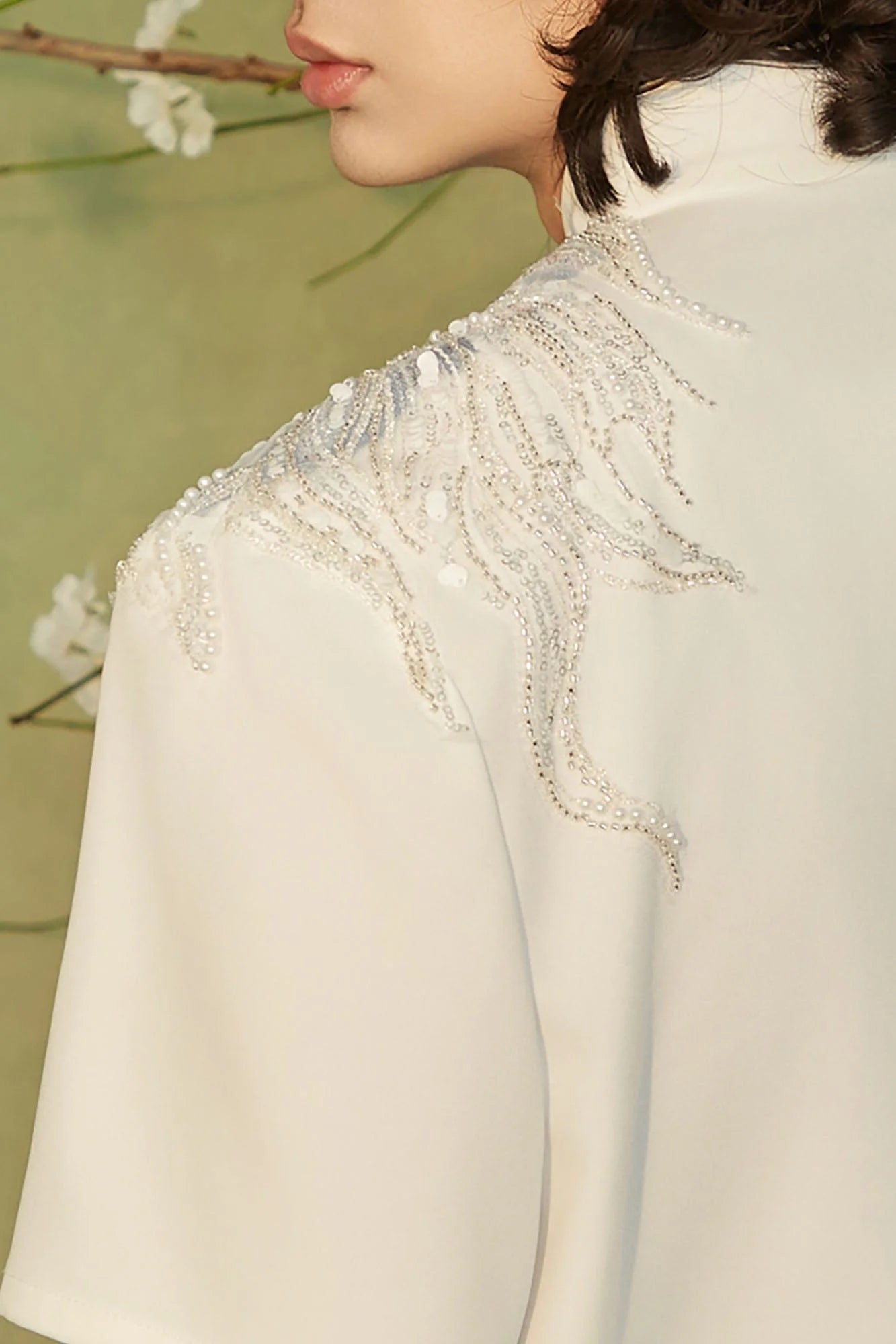 JIECHI Seascape Koi Embroidered Asymmetrical Half Shirt