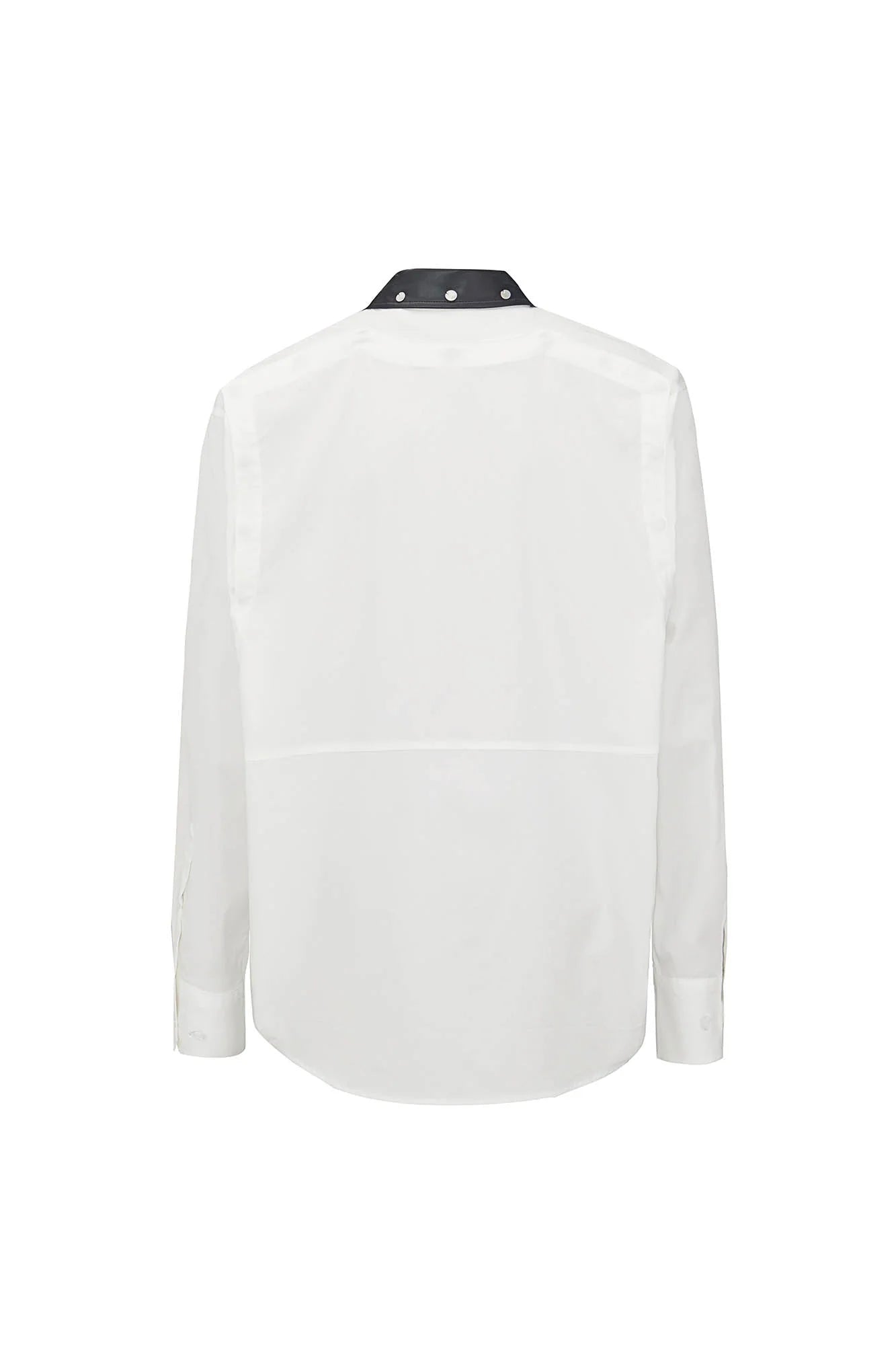 455EMBLE Faux Leather Collar Snap-Fastener Shirt