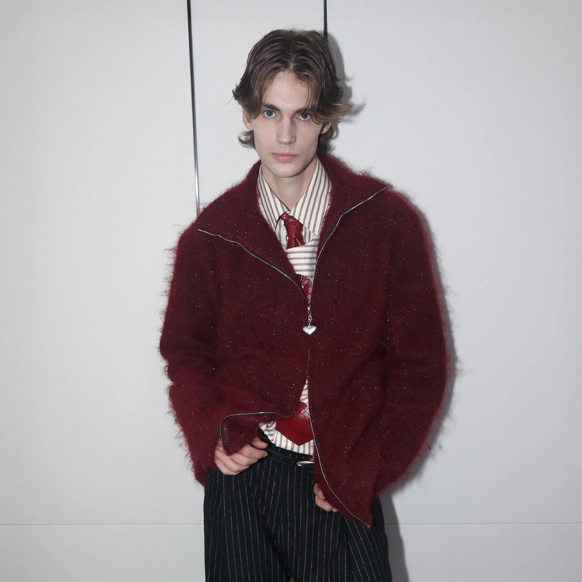 ASSEEN Asym-Zip Glitter Mohair Cardigan