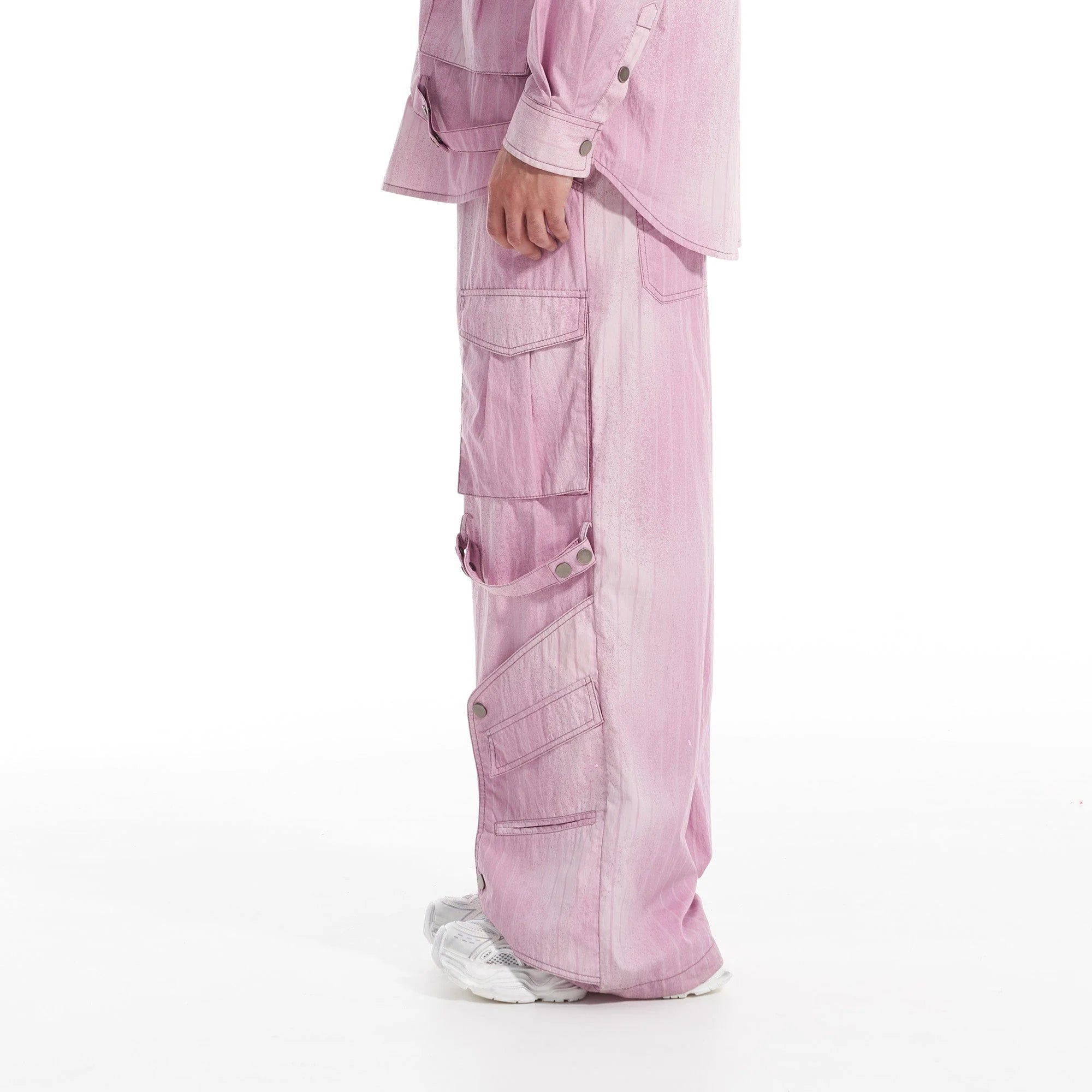 VANN VALRENCE Strap-Wrapped Striped Multi-Pocket Cargo Pants