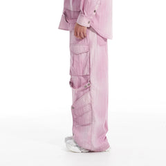 VANN VALRENCE Strap-Wrapped Striped Multi-Pocket Cargo Pants