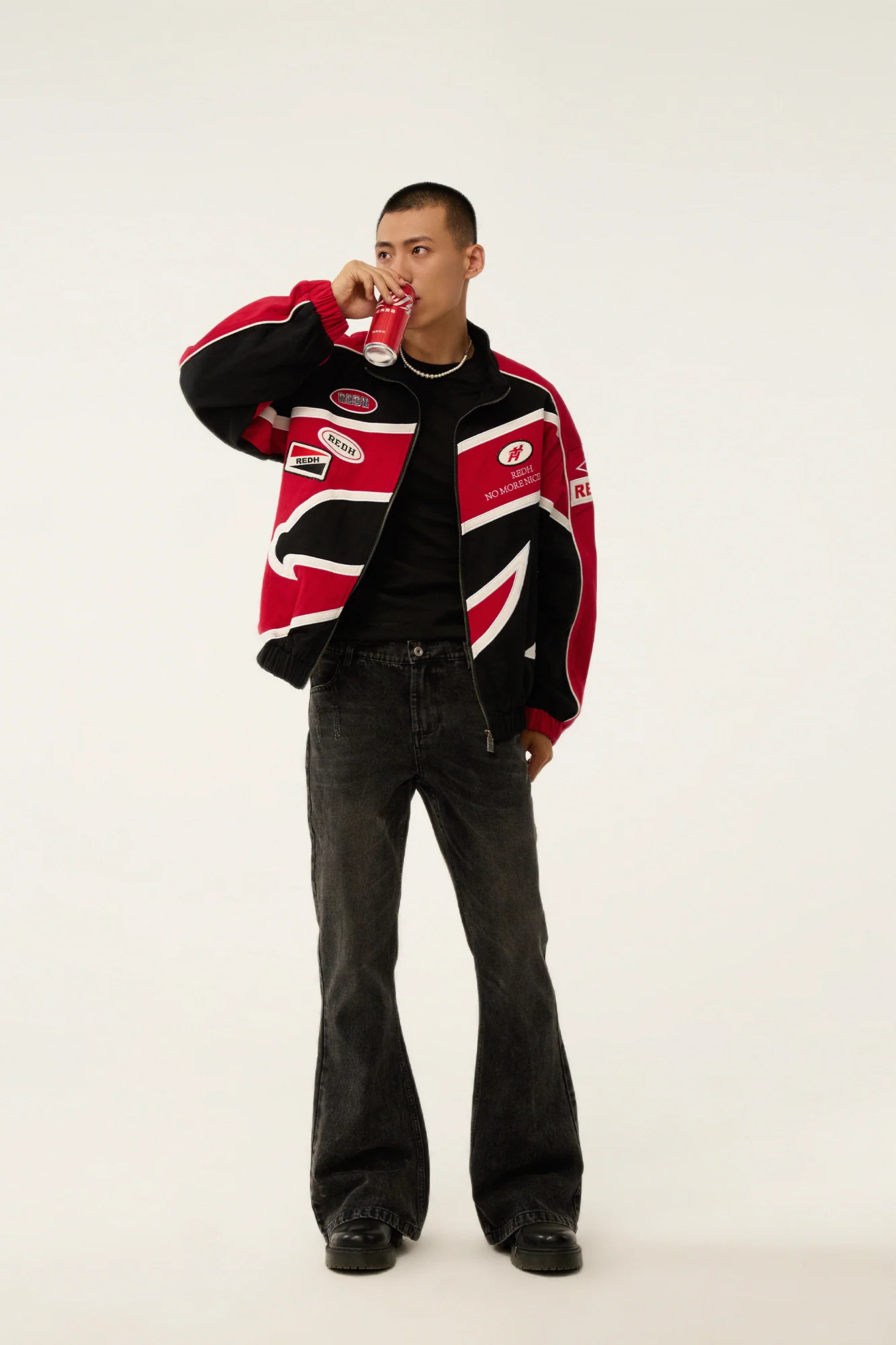 REDH Contrast Panel Embroidered Racing Jacket
