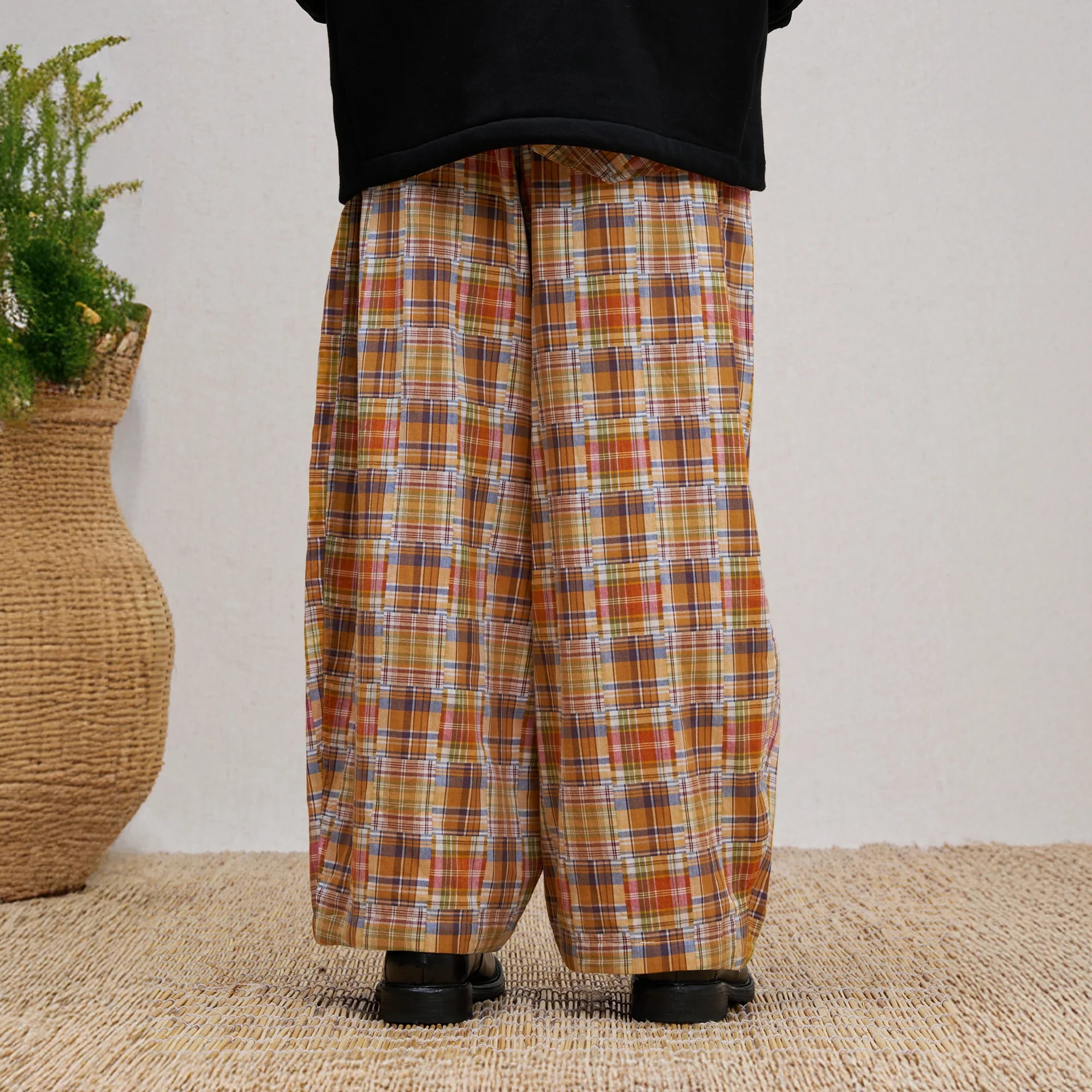 UNLIMITED MOTE Patchwork Plaid Balloon Pants