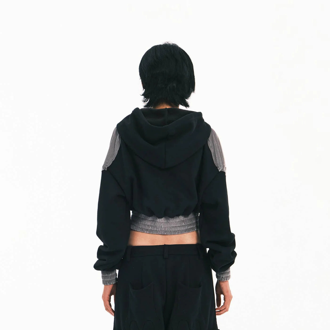 EMBRYO Bat Patchwork Cropped Hoodie