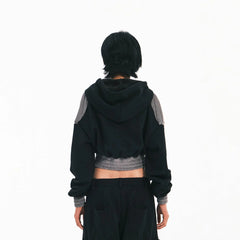 EMBRYO Bat Patchwork Cropped Hoodie