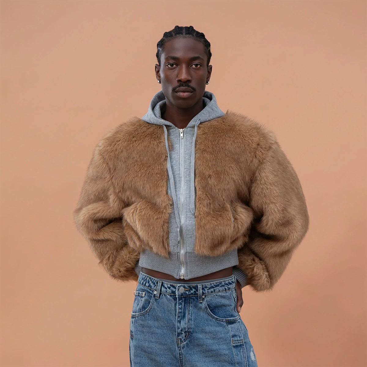 CLP Faux Fur Cropped Hooded Jacket