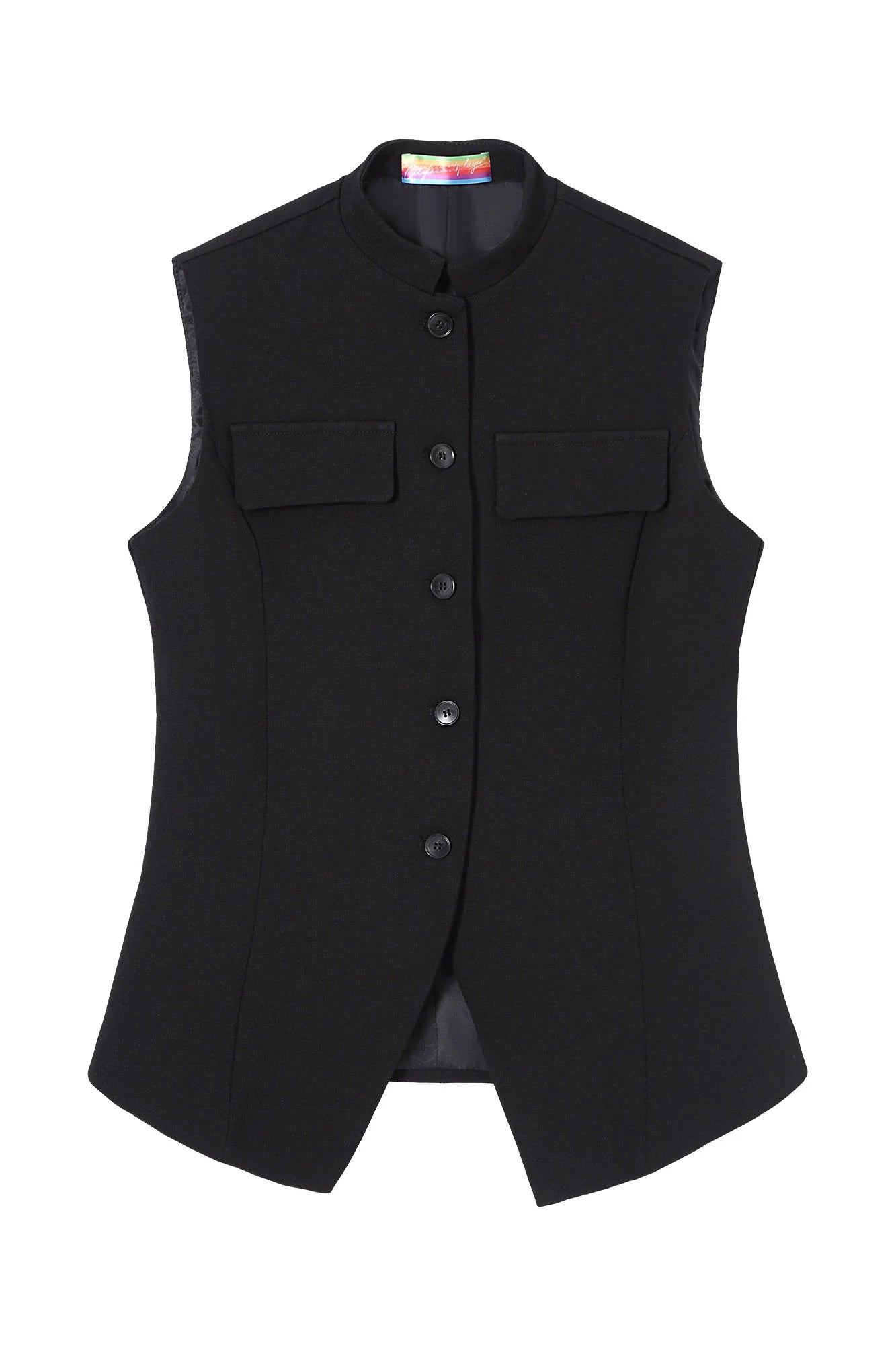 CLP Mandarin-Collar Curved-Placket Button Vest