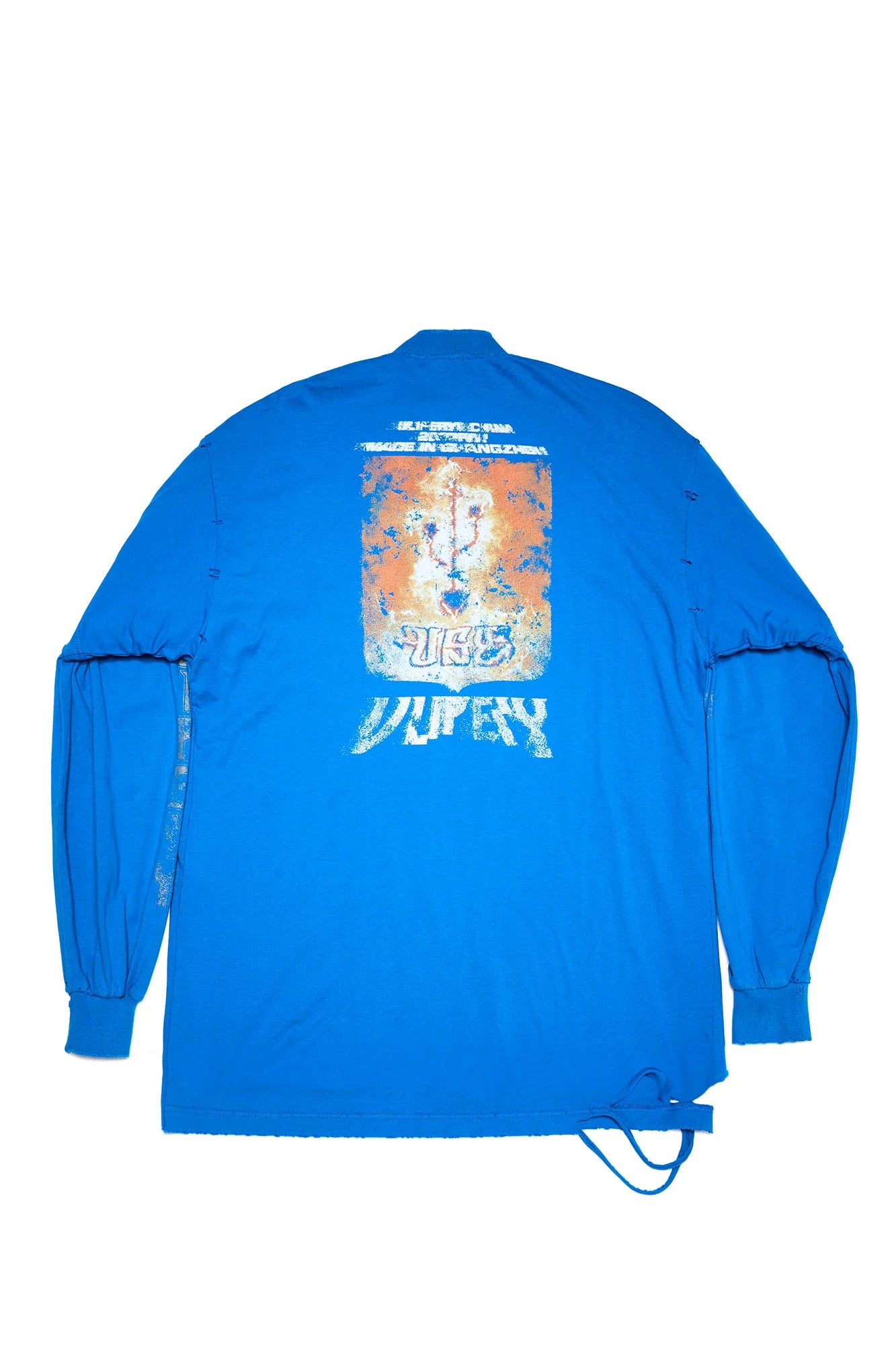 ULIPERY Distressed USB Graphic Long Sleeve Tee Blue