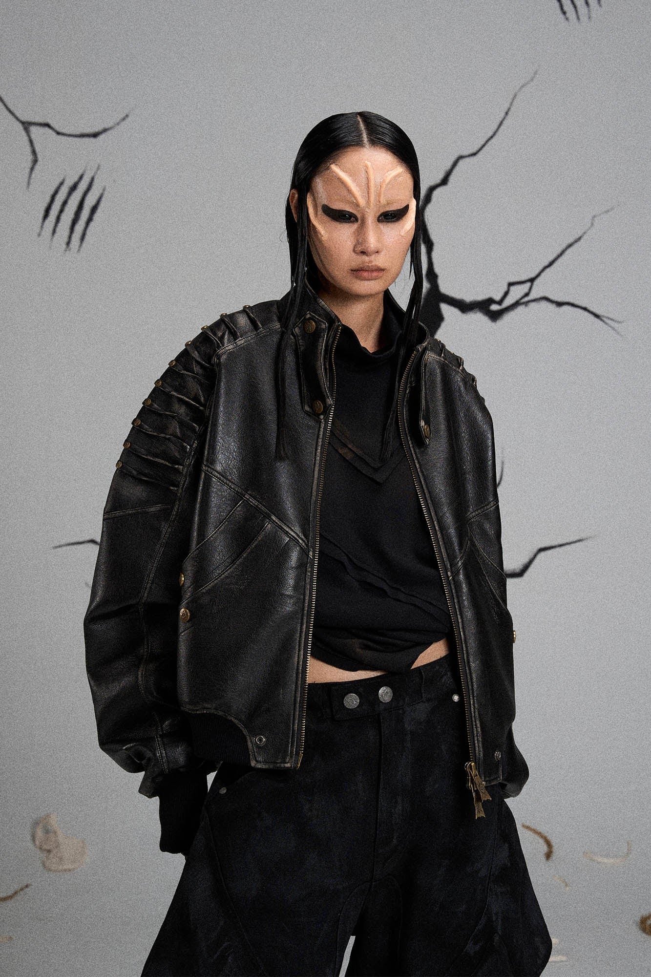 FLYERRER Mutation Exoskeleton Deconstructed Faux Leather Jacket