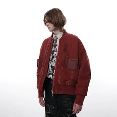 FACEONLAB Distressed Padded Bomber Jacket