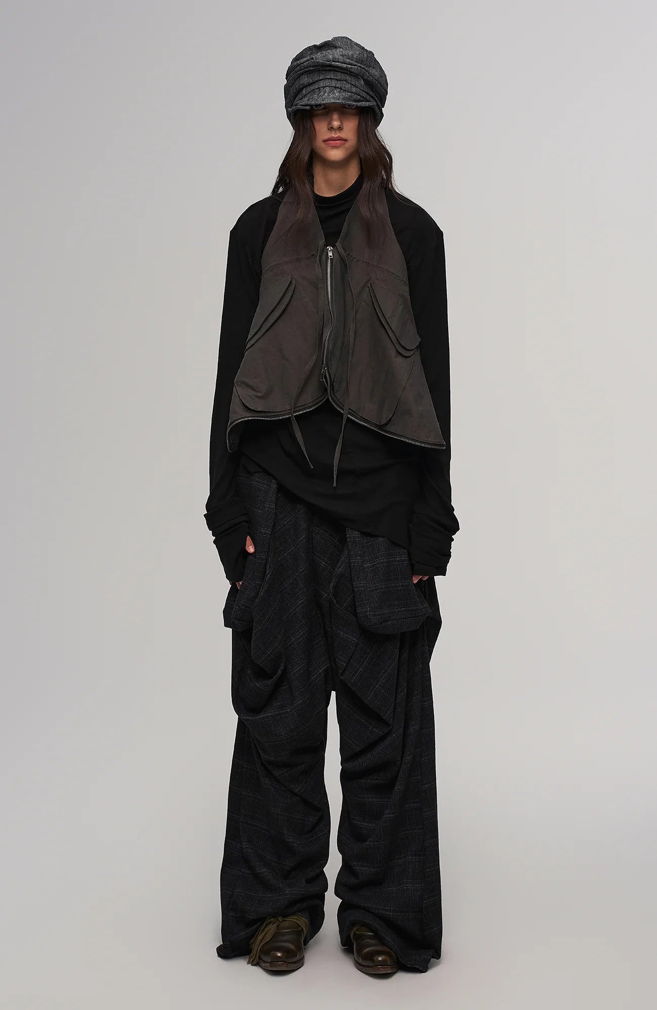 ILNya Nieternite Nifutur Deconstructed Plaid Drop-Crotch Pants
