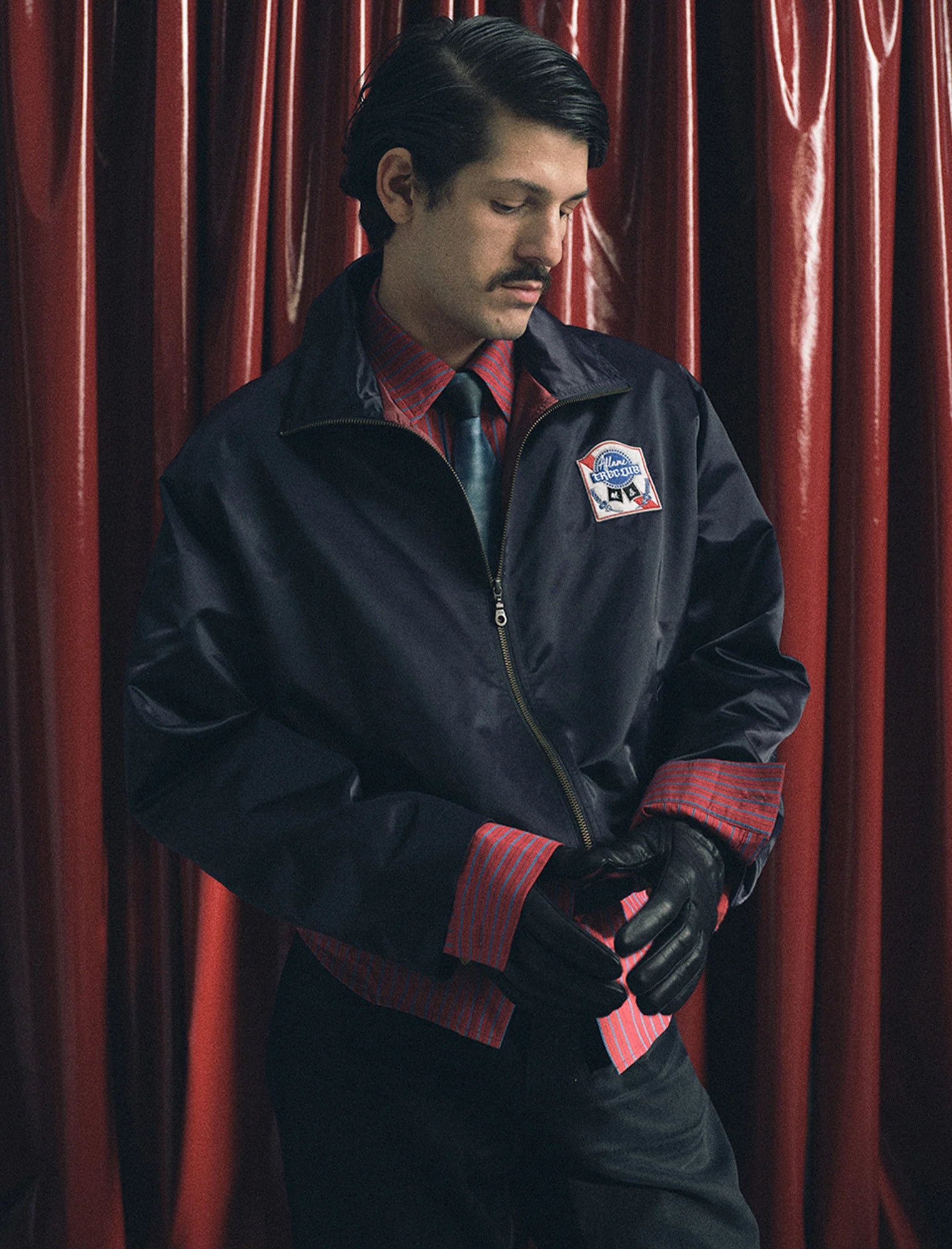 TRECLUB Retro Satin Badge-Patch Blouson
