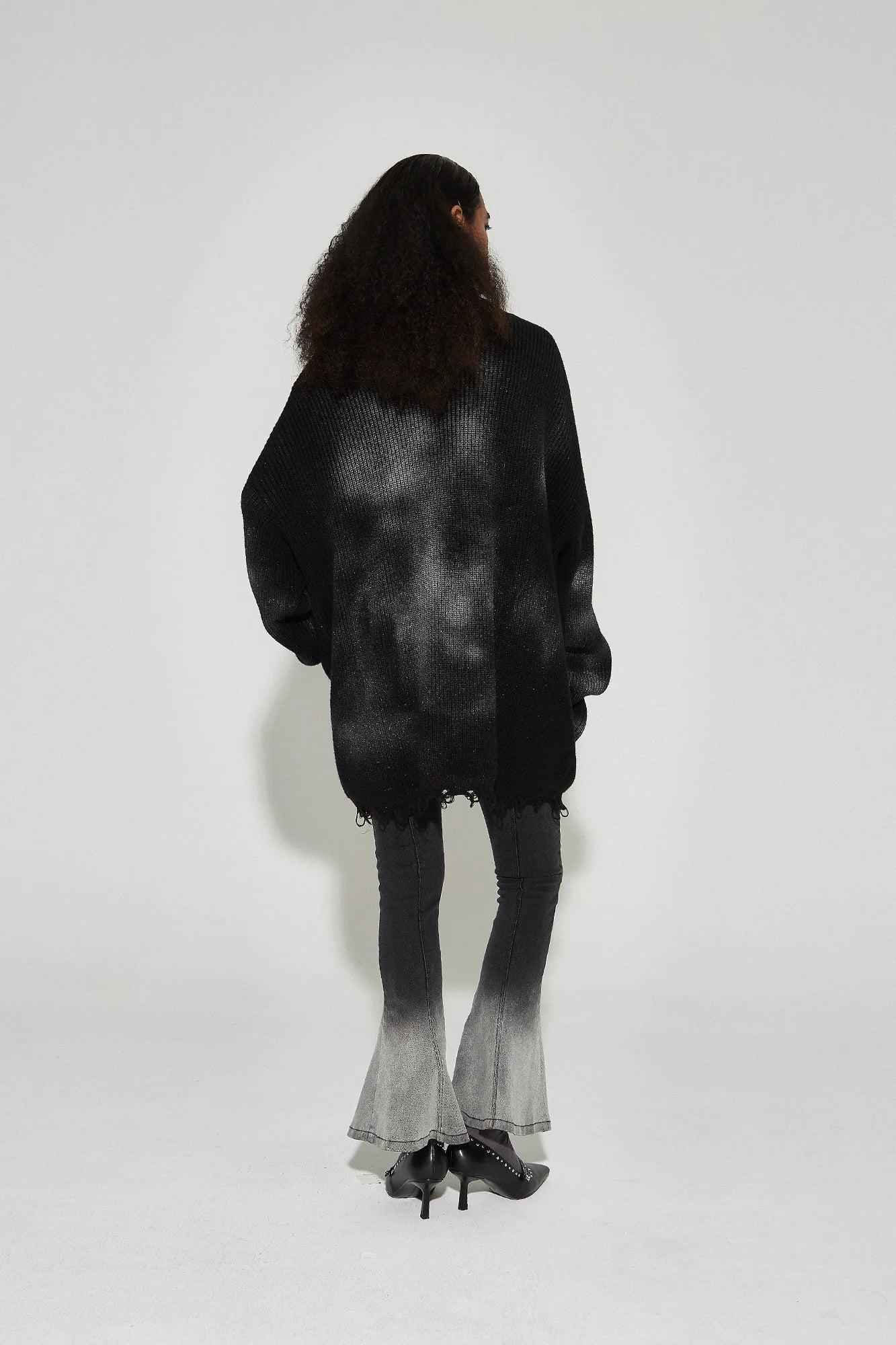 VANN VALRENCE Distressed Ombre Zip-Up Cardigan