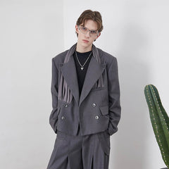 ASSEEN Pleated Panel Double-Breasted Blazer