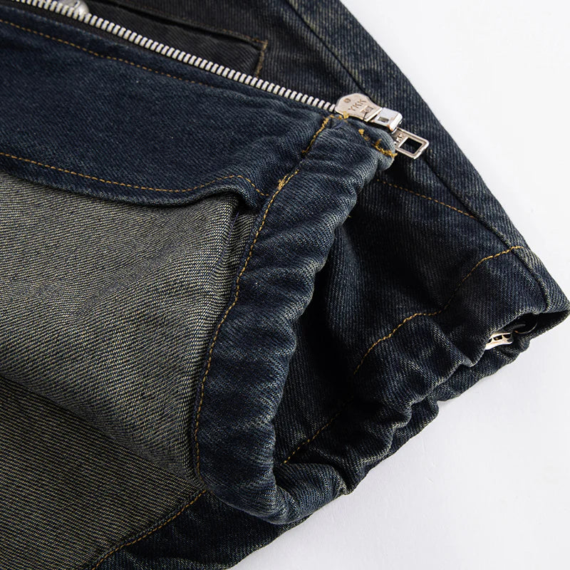 F2CE Washed Paneled Denim Hooded Jacket