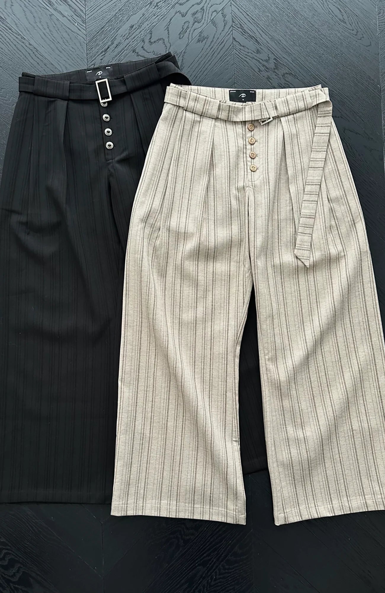 CATSSTAC Button-Closure Striped Double-Pleat Trousers