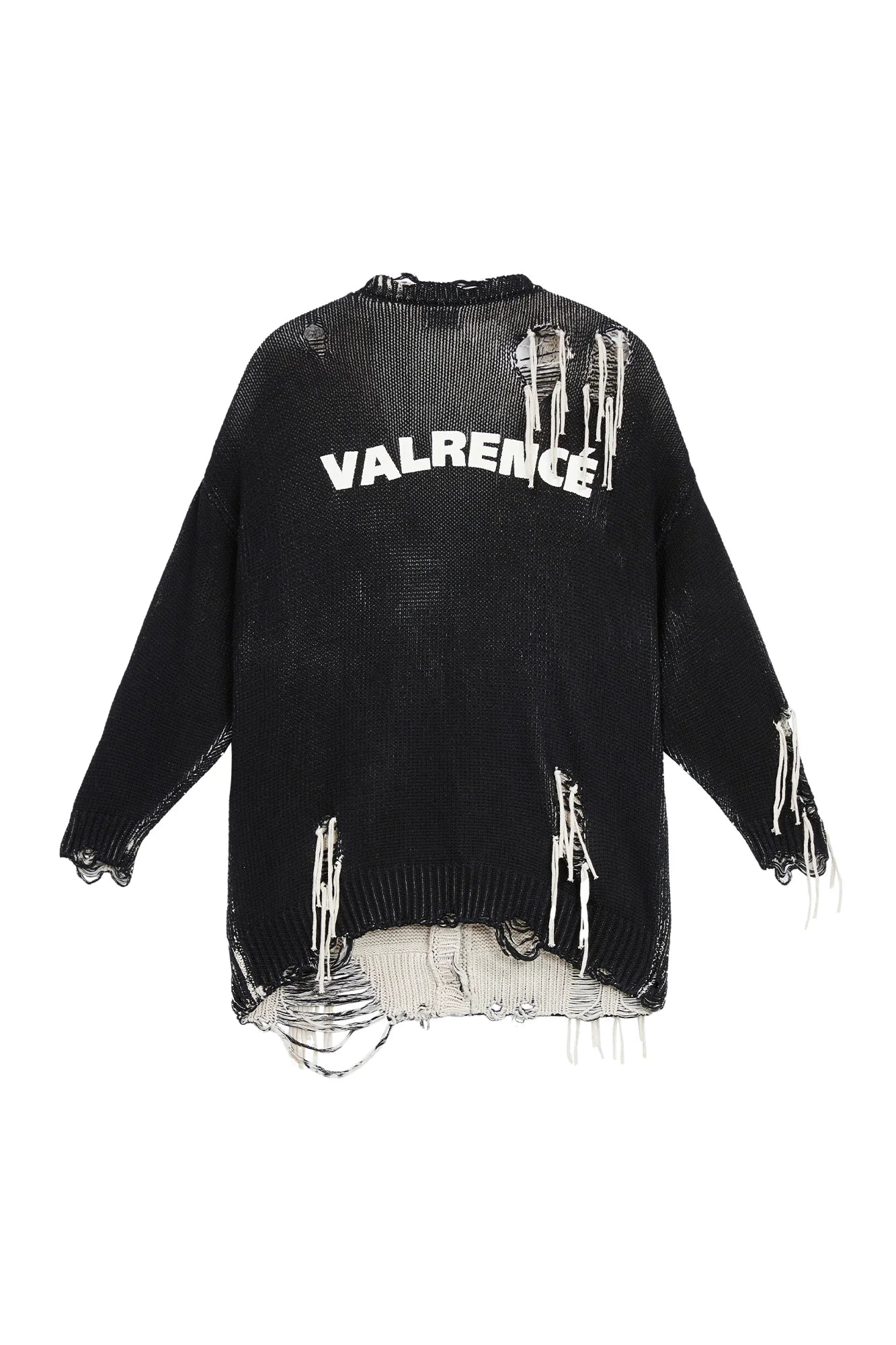 VANN VALRENCE Distressed Frayed Spray V-Neck Cardigan