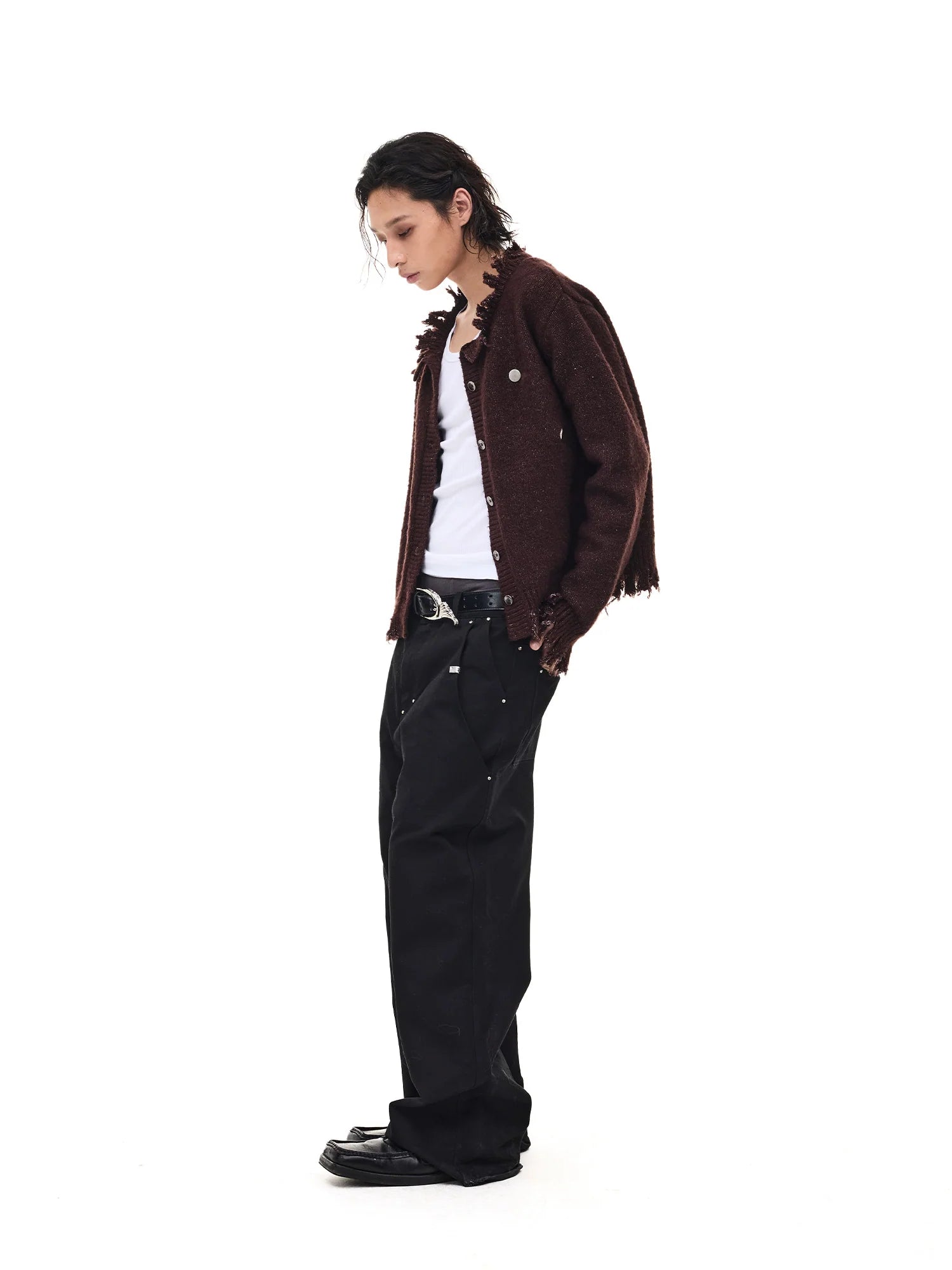 WHISTLEHUNTER Distressed Frayed-Edge Badge Cardigan