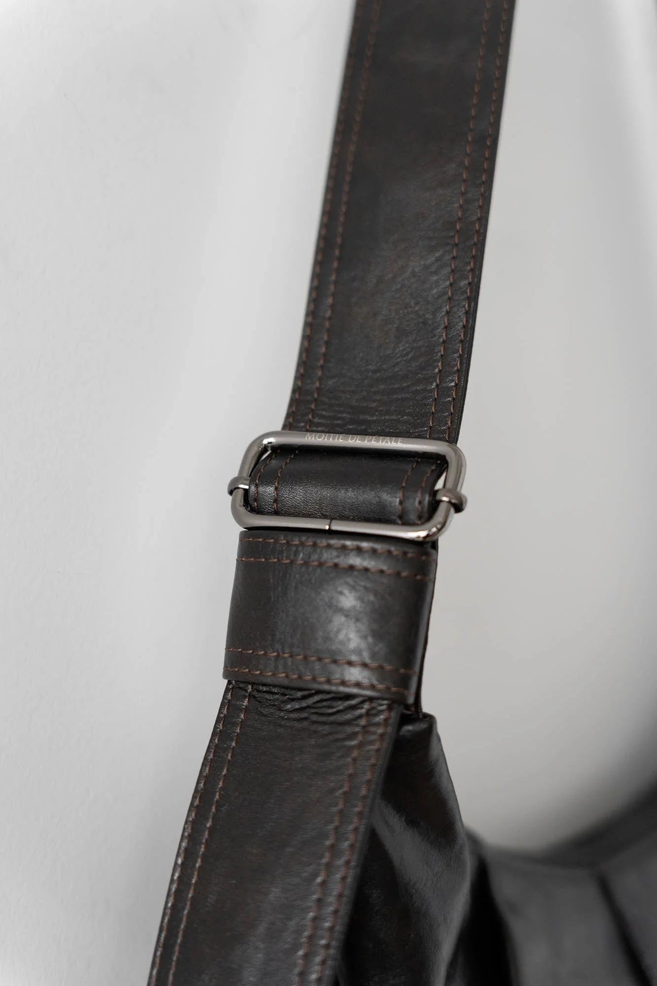 MOITIEDEPETALE Pleated Waxed Leather Croissant Bag