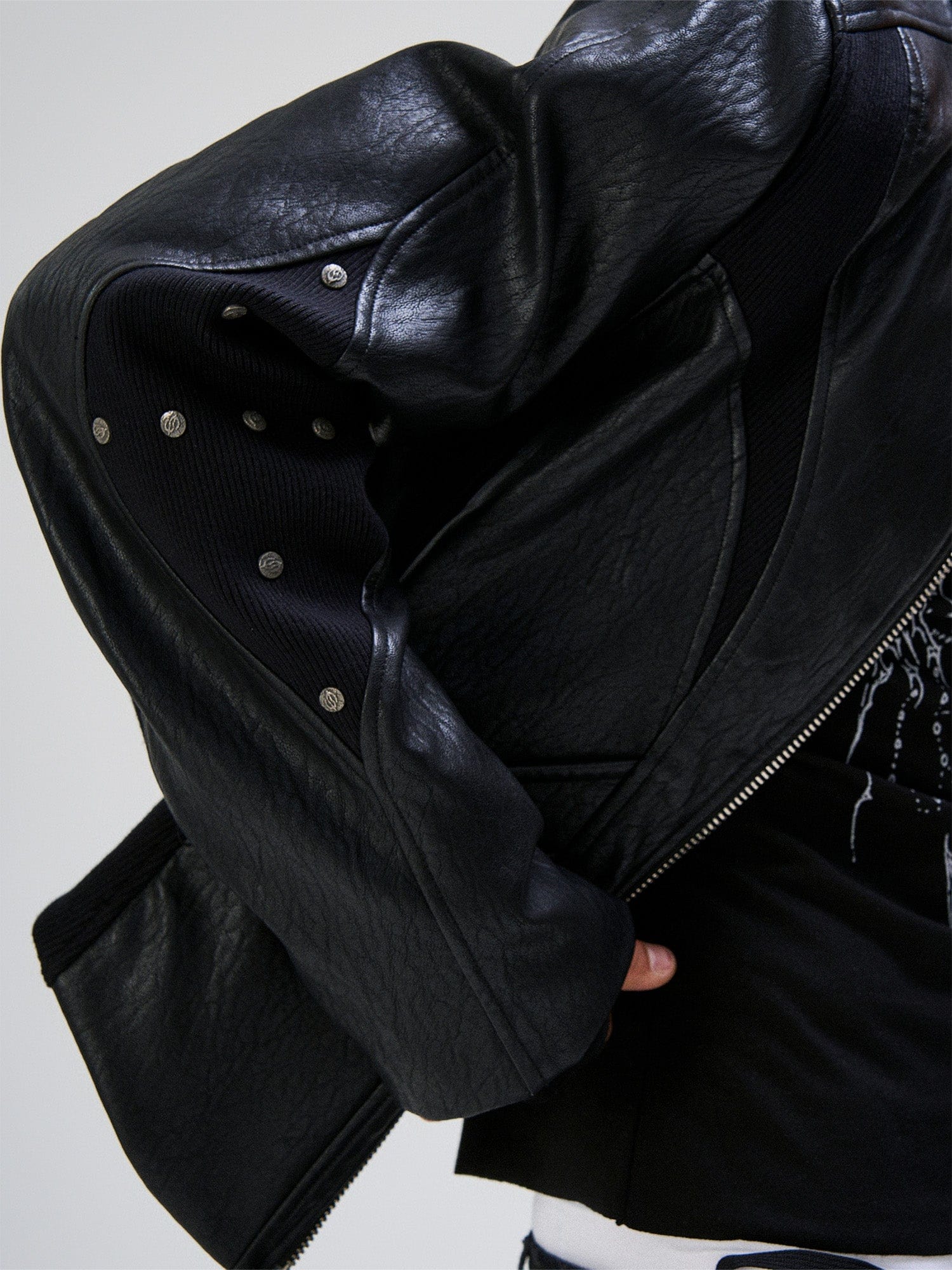 FLYERRER Structured Panel Faux Leather Biker Jacket