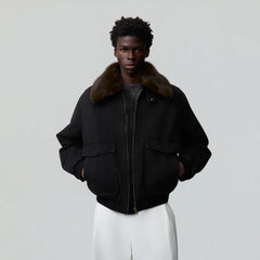 OPICLOTH Detachable Faux Fur Collar Padded Denim Jacket