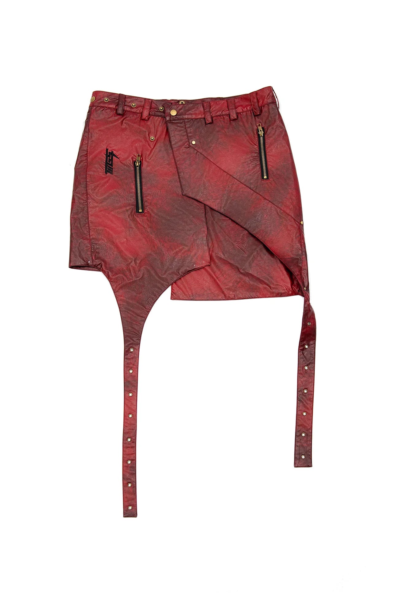 MOGONGSHE Detachable PU Drape  Frayed Cross Jeans
