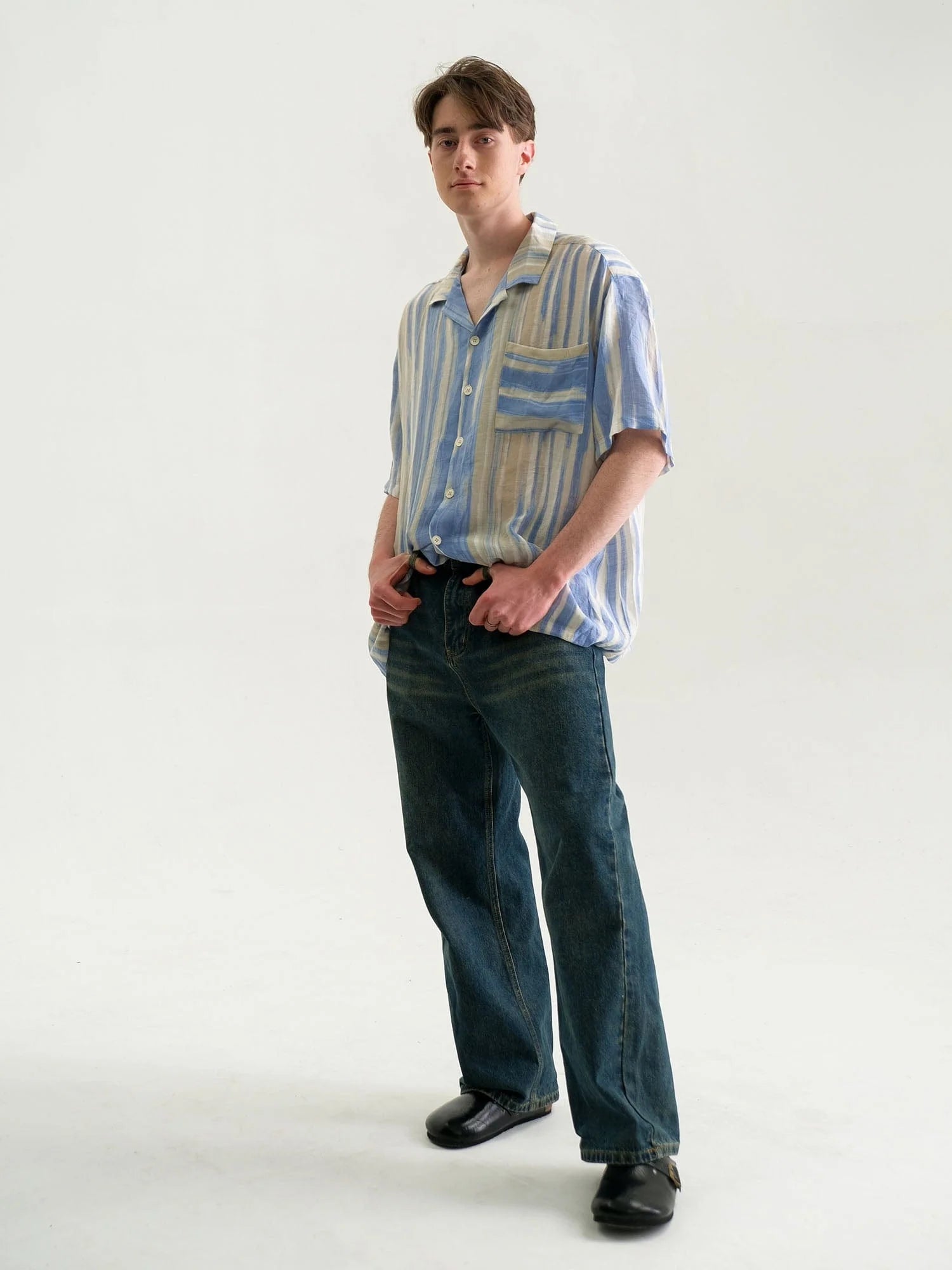 WIID Contrast Stripe Tencel Cuban Half Shirt