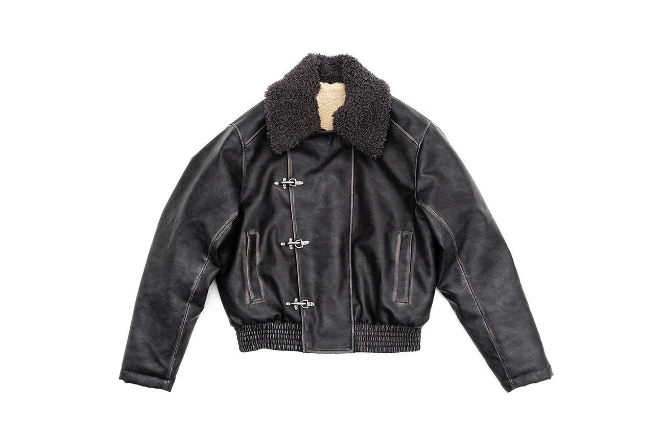 IN EXISTENCE Asymmetric Placket Washed Moto Jacket
