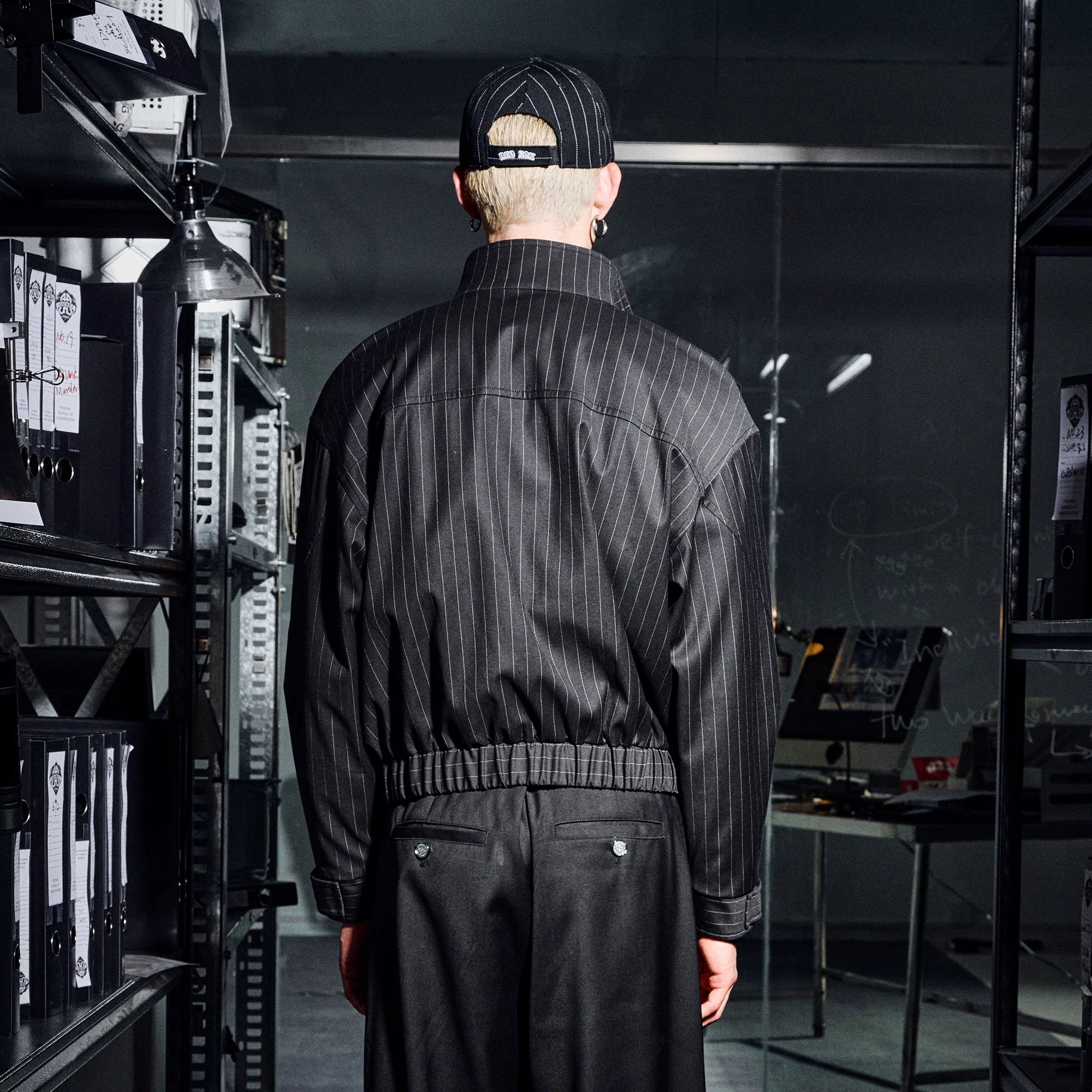 455EMBLE Pinstripe Badge Wool-Blend Blouson Jacket