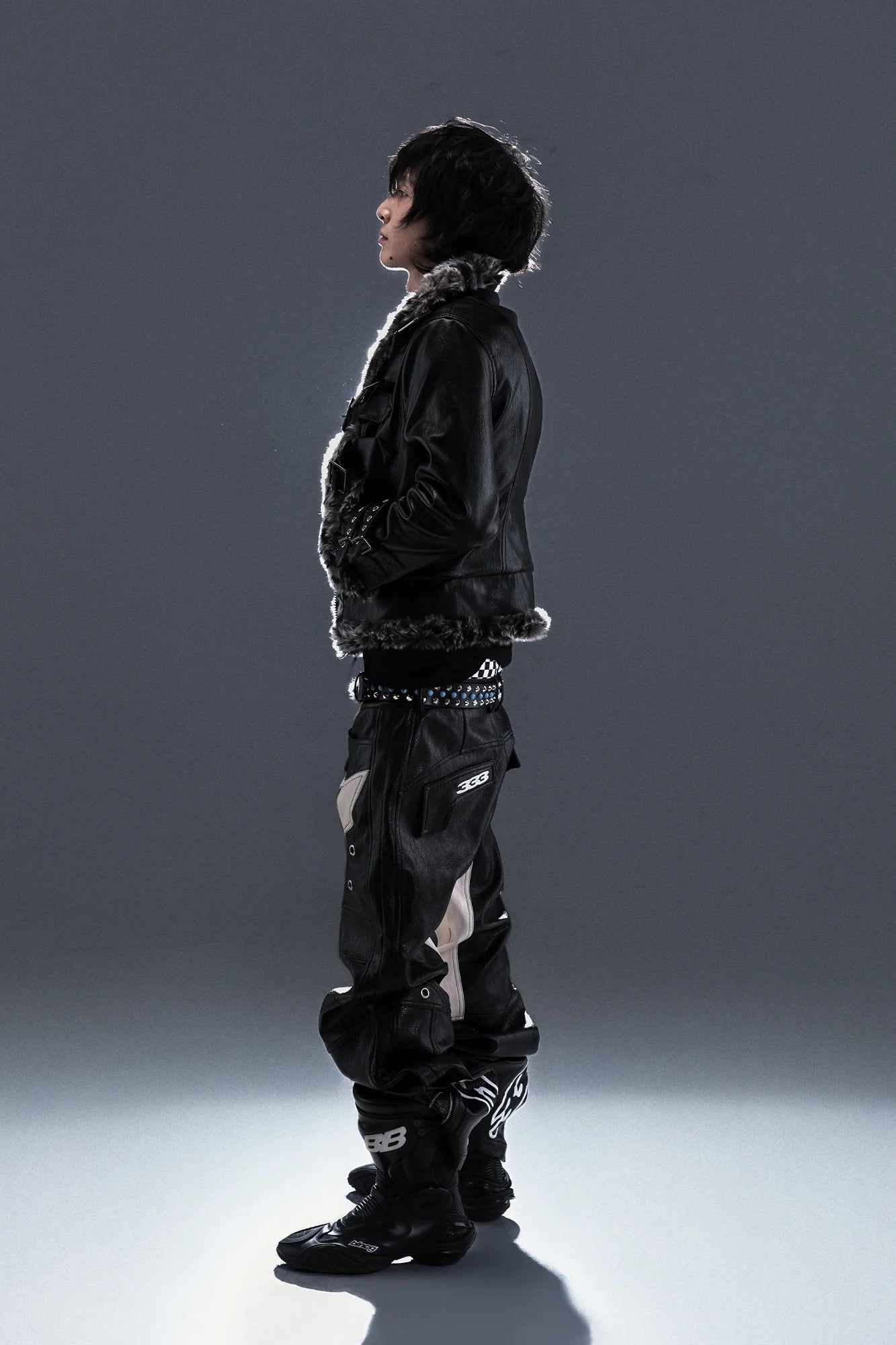 PCCVISION Contrast Panel Moto PU Pants